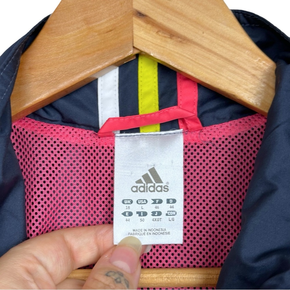 Adidas Lightweight Running Zip Up Swishy Windbreaker Gym Track Jacket Pink Blue - Picture 11 of 14